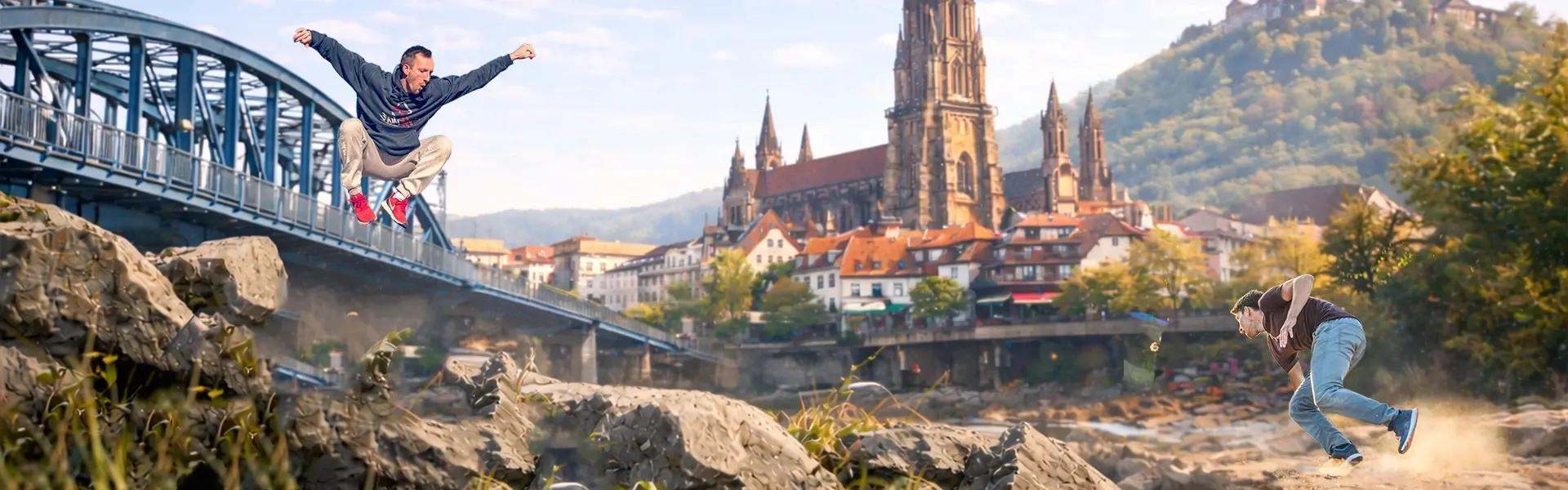 Junge Parkour-Athlet:innen in Aktion in der WEMOVE.-Halle